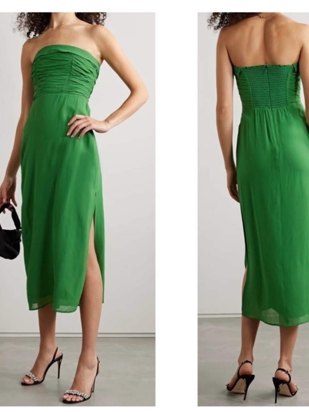 Reformation Ruched Strapless Midi Dress Kelly green size 2